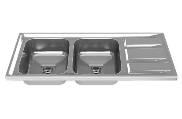 سینک ظرفشویی توکار با خطوط موازی 2 لگنه استیل با عمق 23.5 سانتیمتر مدل 190